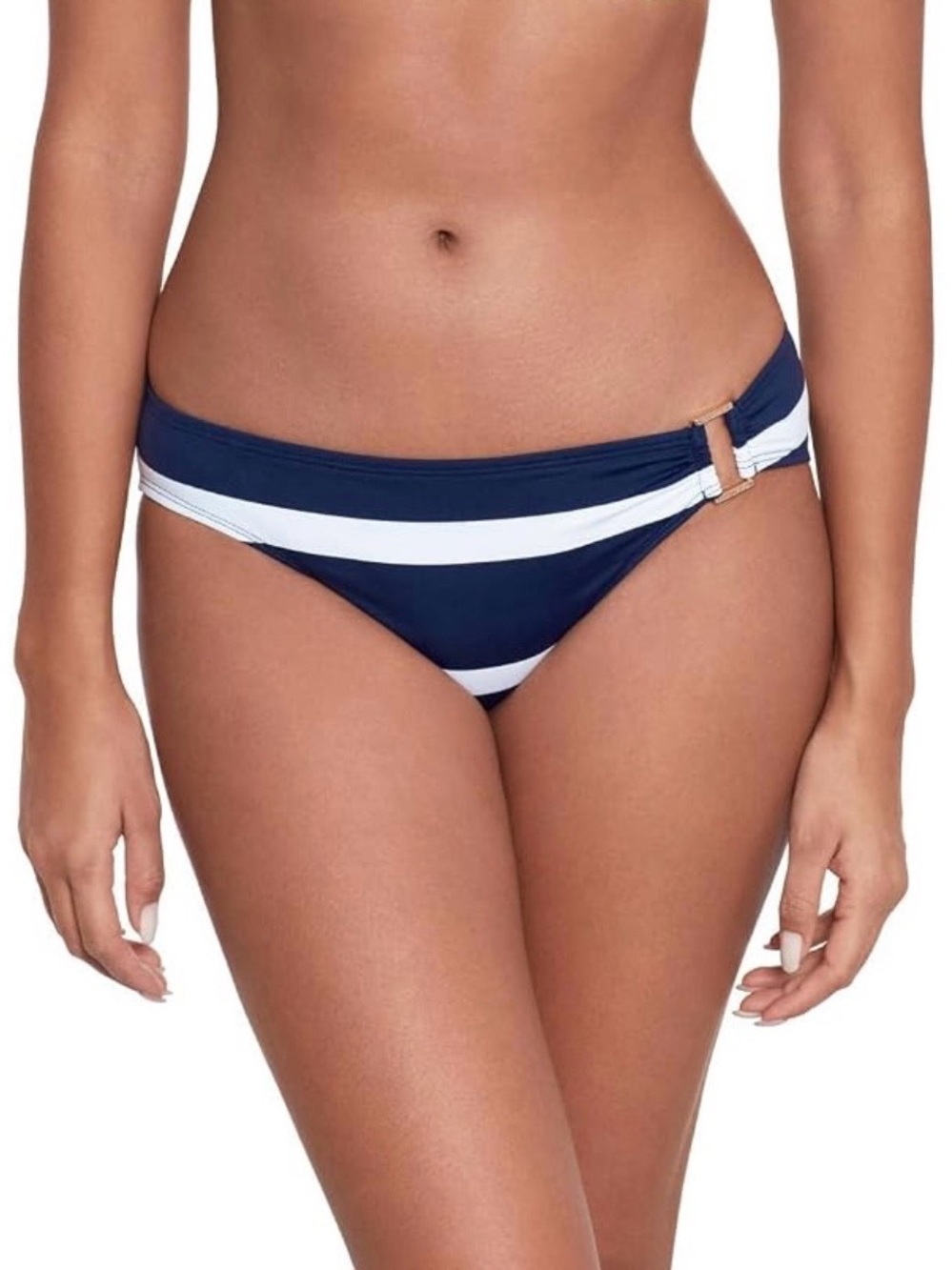 Lauren Ralph Lauren Navy and White Striped Bikini Bottom with Side Ring